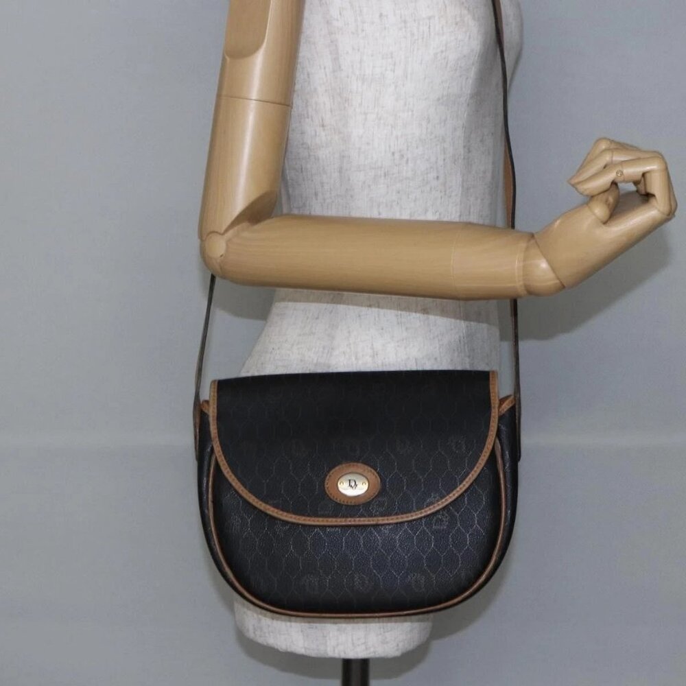 Christian Dior Honeycomb Canvas Shoulder Bag PVC Leather Black Auth BA6822 - Picture 15 of 16